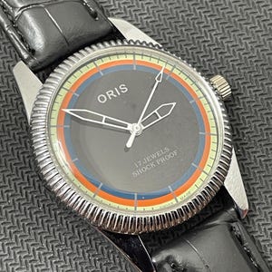 Rare Vintage Oris Black Dial Hand Winding FHF Movement ST-96 Swiss Mens Wrist Watch