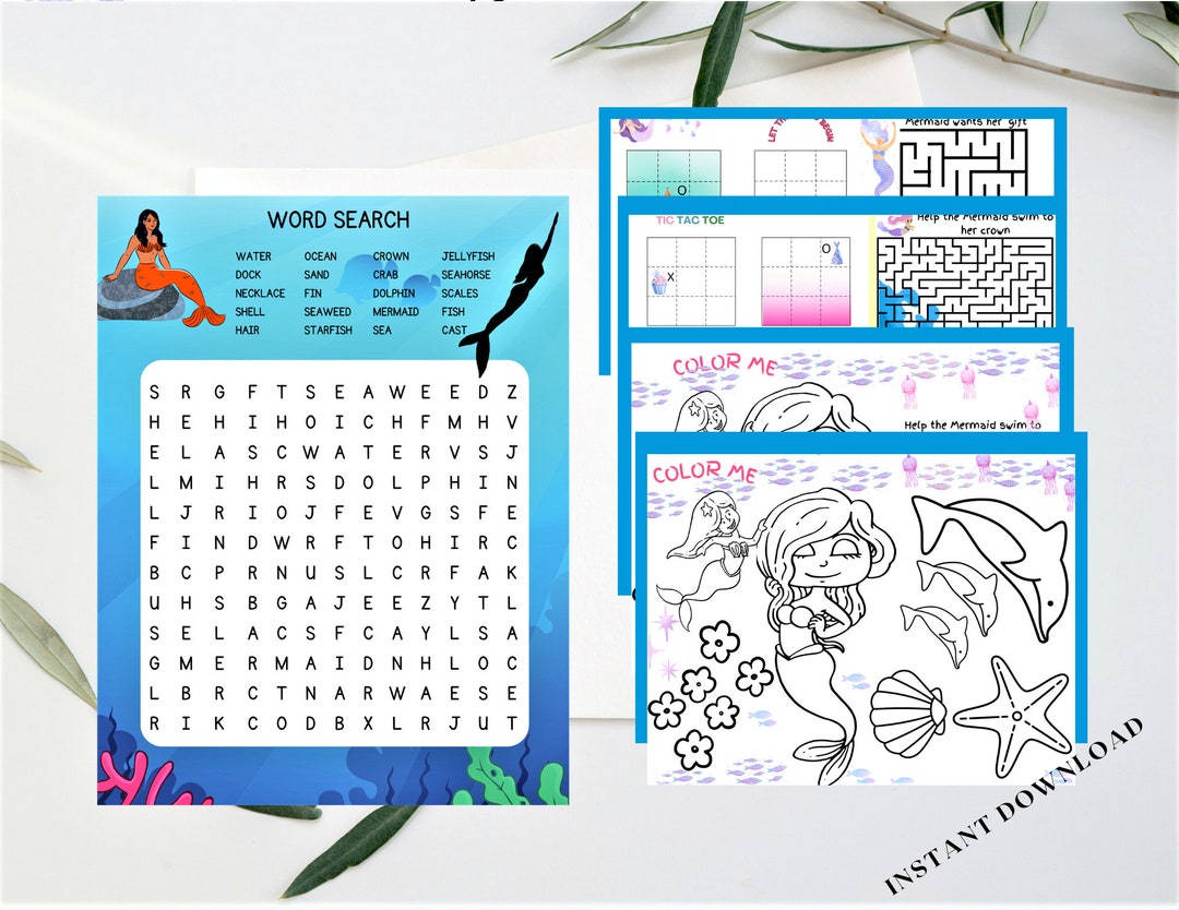 MERMAID THEMED GAMES Mermaid Printable Games Mermaid Themed - Etsy