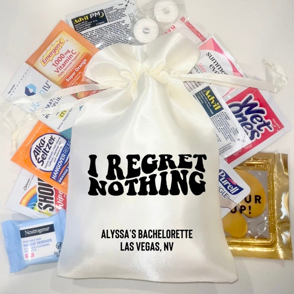 I Regret Nothing Bachelorette Party Favor Bags | Custom Recovery Kit | Hangover Kit | Party Favor Bag | Birthday Party Favor Bags