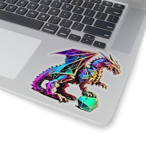 Cyberpunk Dice Dragon DND Colorful Futuristic Dragon Sticker Decal Variation 1