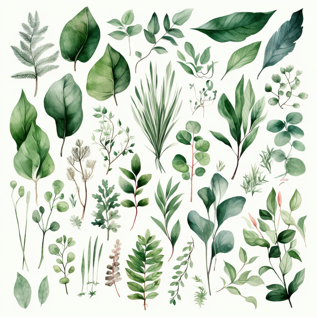 Greenery Foliage Leaves 67 PNG Clipart Sets 6/8/11/20 - Watercolor ...