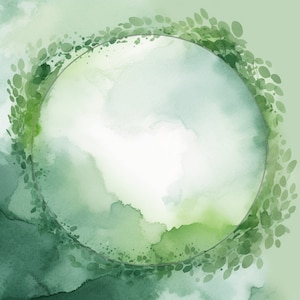 Green Watercolor Circle Frames, Watercolor texture backgrounds, watercolor digital paper, hand painted texture