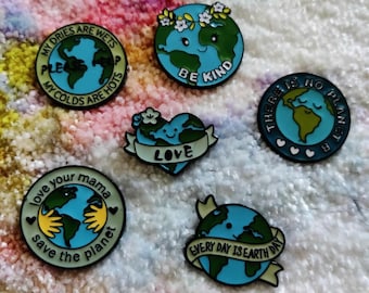 save the planet enamel pins! - 6 variants - be kind - no planet B - love your mama - earth day - love -