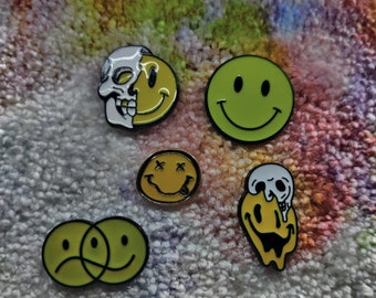 funny smiley enamel pins - many variations of smiley pins available
