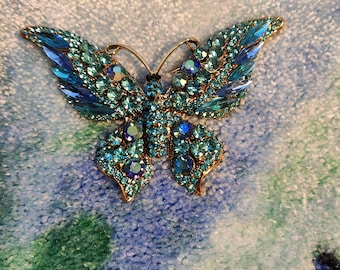 Broche de mariposa azul - detallado - brillo - hermoso - azul - insecto - regalo - único - collar