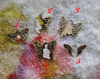 épingles papillon crâne de femme. - multi couleurs - émail - épingle - papillon - crâne - tarot