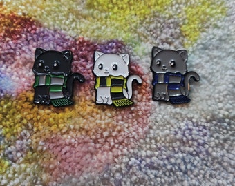 Cute kittens with a scarf enamel pins - 3 variants - white cat - gray cat - black cat -