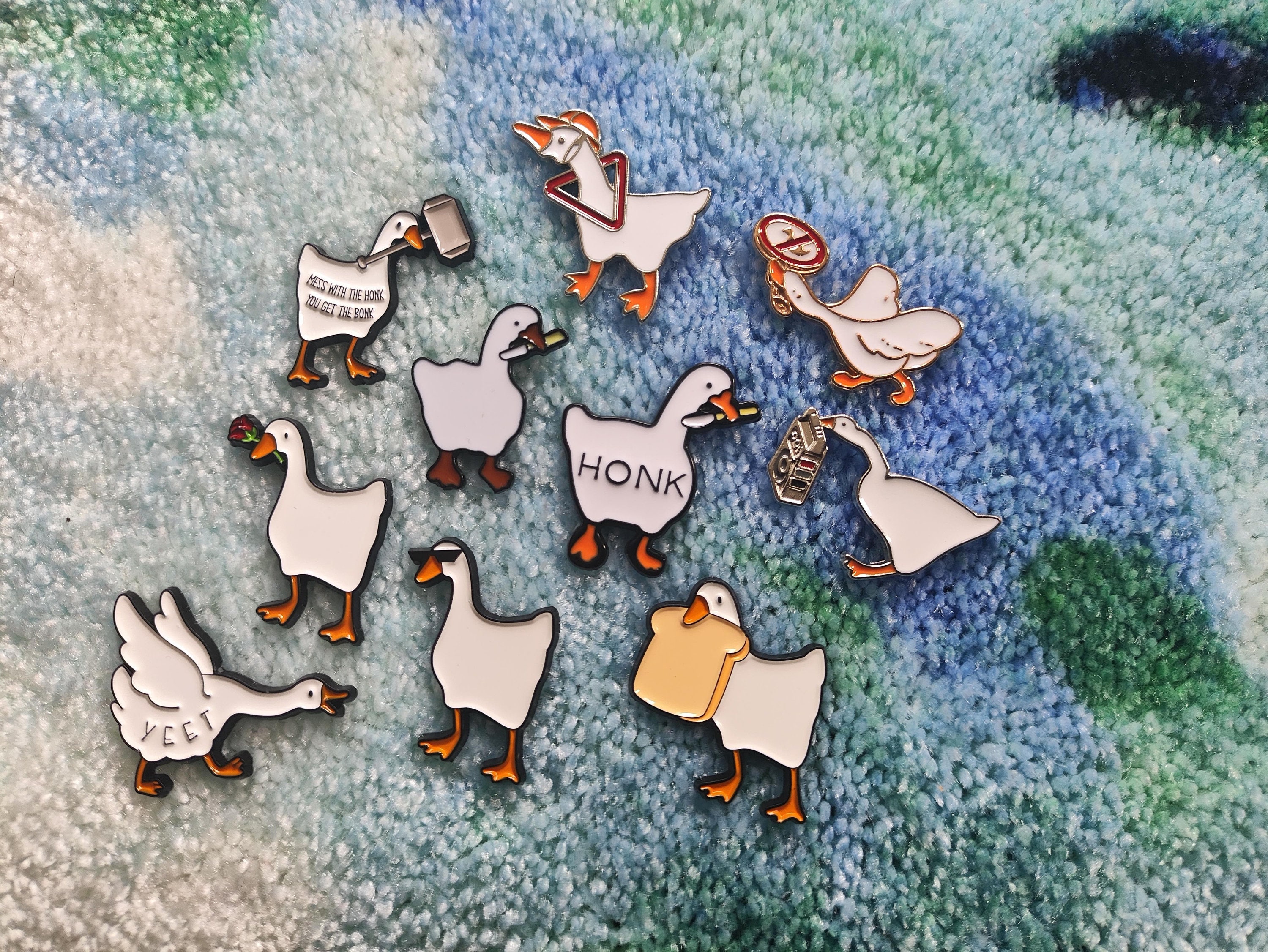 Goose with knife enamel PIN - Untitled Goose Game - goose with hammer - banhammer - construction - yeet - rose - sunglasses - honk - bread