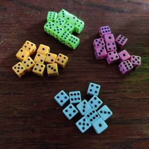 small dice 8mm, white, pink, orange and green
