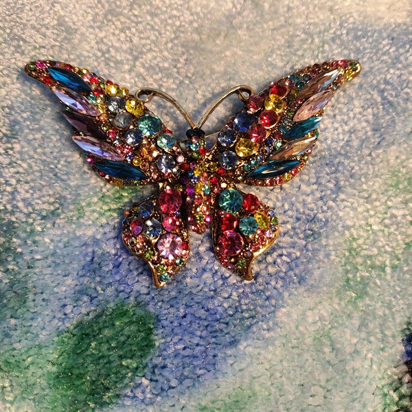 Regenboog Vlinder broche speld - gedetailleerd - glitters - mooi - meerkleurig - insect - cadeau - uniek - ketting