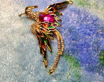 broche de ave del paraíso - detallado - brillo - hermoso - pájaro - multicolor - único - animal - perla