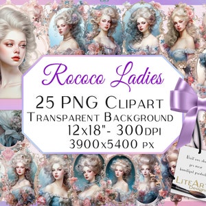 25 Digital Rococo Victorian Baroque Ladies Medallion Portraits – 12” x 18” / 300 dpi – High Resolution PNG Files, Digital Download