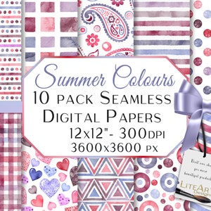 10 Digital Seamless Patterns - BERRIES Summer Watercolors – 12” x 12” / 300 dpi JPGs – High Resolution Digital Download