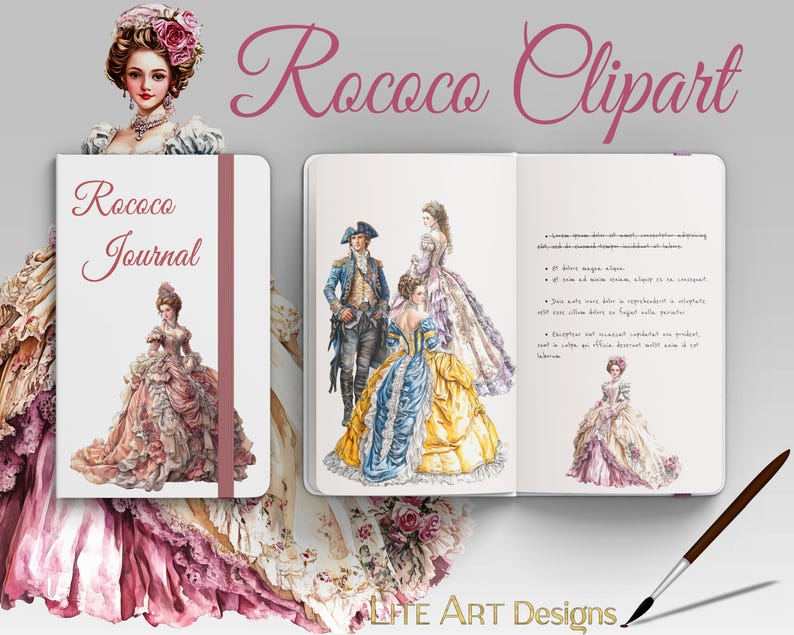 15 Rococo People Watercolor Clipart PNG Illustrations. 12x12” 300 Dpi ...