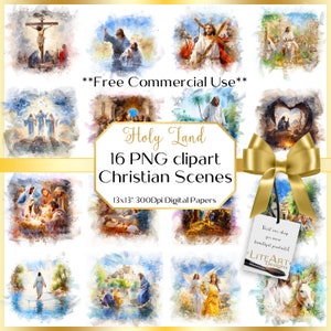 16 Holy Land Christian Scenes PNGs–Watercolors,Cliparts,Papers,Transparent Background,Jesus, Christ,Historical,Biblical,Digital Download