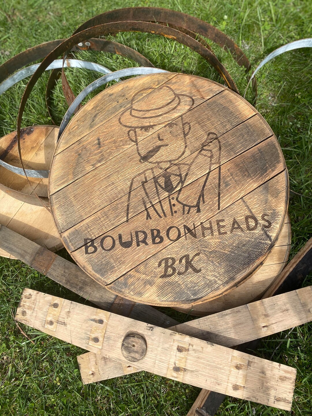 Bourbon Heads Laser Engraved Barrel Head Etsy