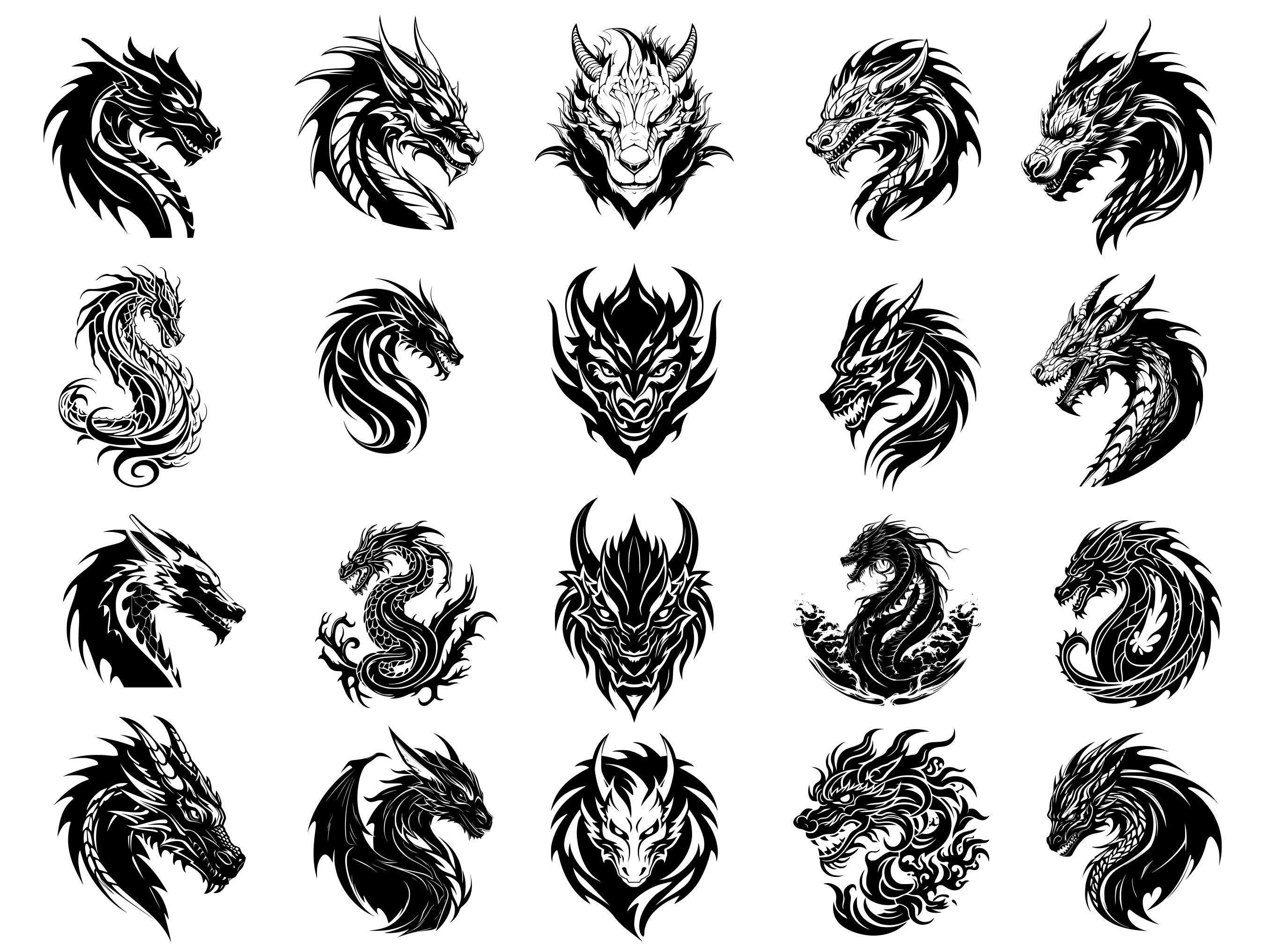 Dragon SVG Bundle, Wyvern Head Clipart, Dragon Silhouette Cut File for ...