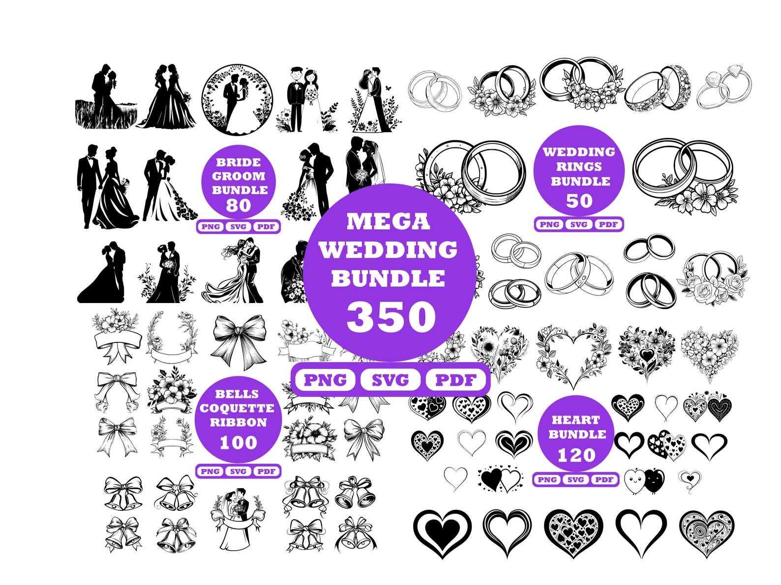 Wedding SVG Mega Bundle, Bride and Groom Mega Bundle, Wedding Rings ...