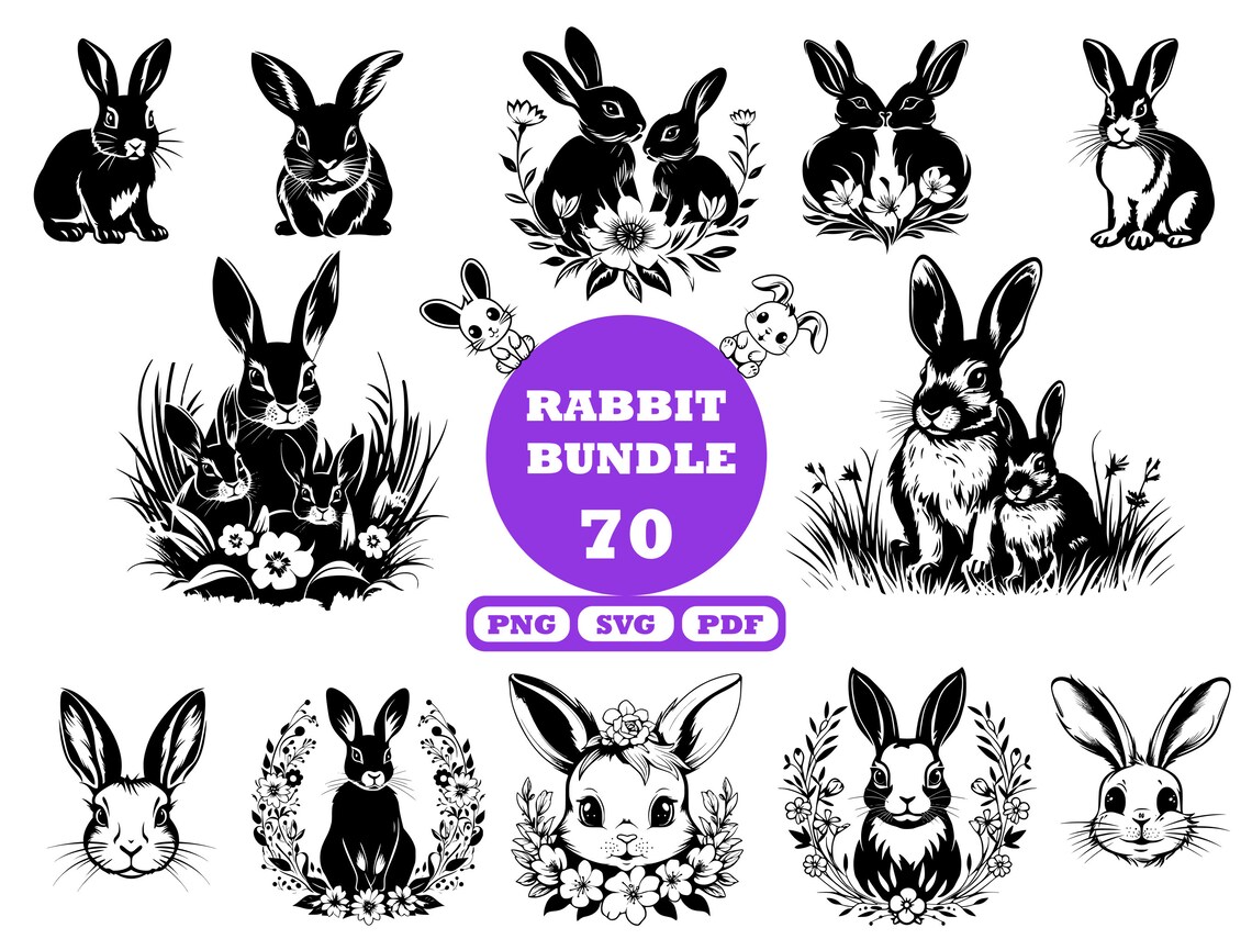 Floral Rabbit and Bunny SVG Bundle, Spring Animal Head With Flowers ...
