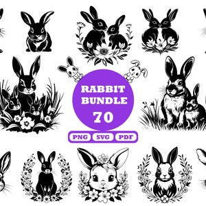 Svg floral lapin, lot de lapin floral, lapin avec fleur svg, tête florale de lapin, amour floral de lapin, visage de lapin, lapin Silhouette Svg