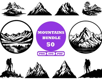 Mountain Range and Forest SVG Bundle, Nature Landscape Clipart, Pine Tree Cut Files