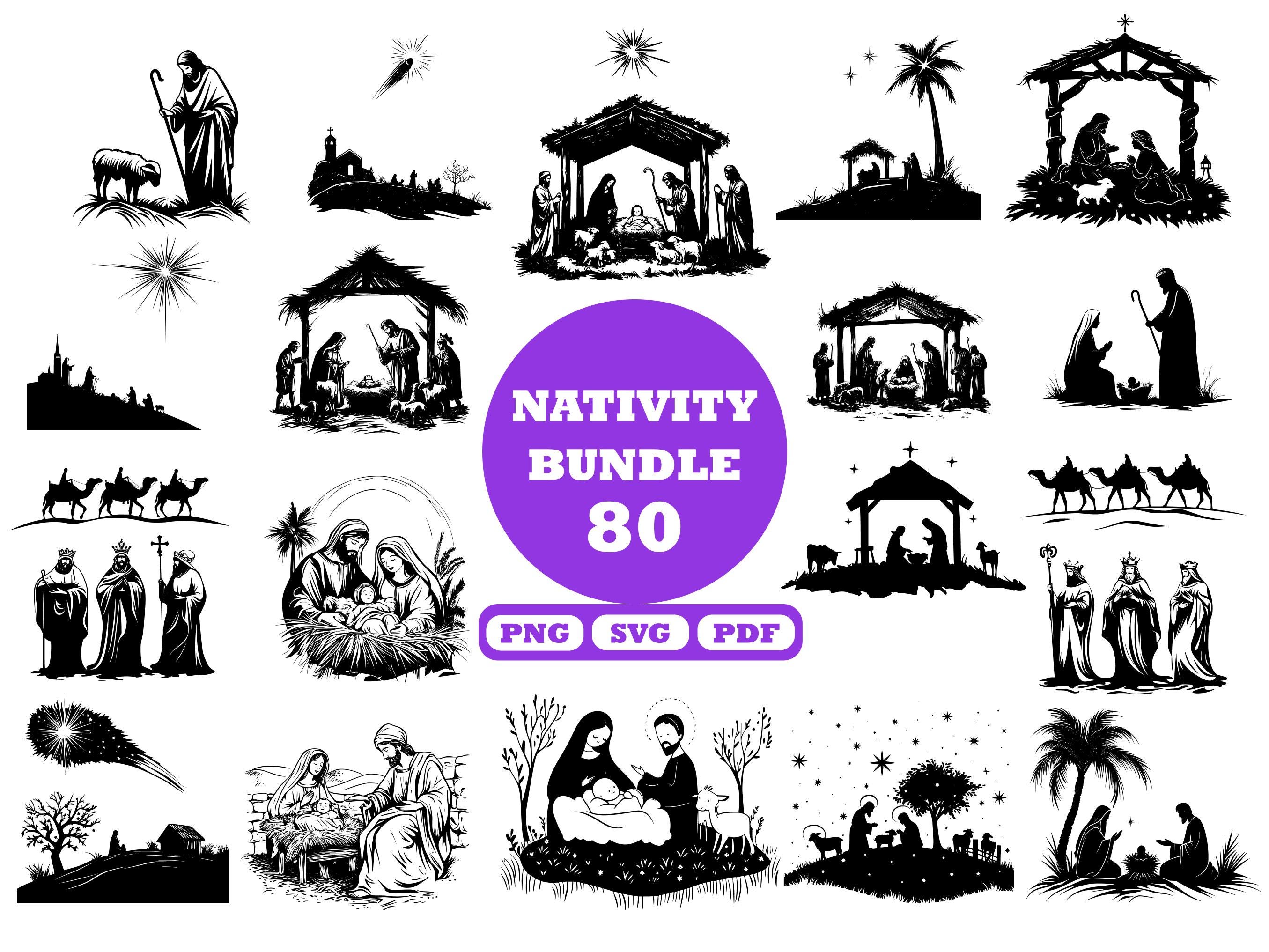 Nativity Scene SVG Bundle, Nativity Silhouette, Nativity Vector, Nativity for laser, Christmas Nativity Clipart,  Christmas SVG, Baby Jesus
