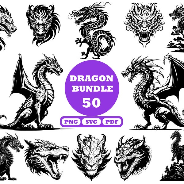 Dragon SVG bundel, Dragon Head bundel, Dragon Clipart, Dragon vector, Dragon Silhouette, Chinese Dragon Bundel, Dragon Svg Cut File Cricut