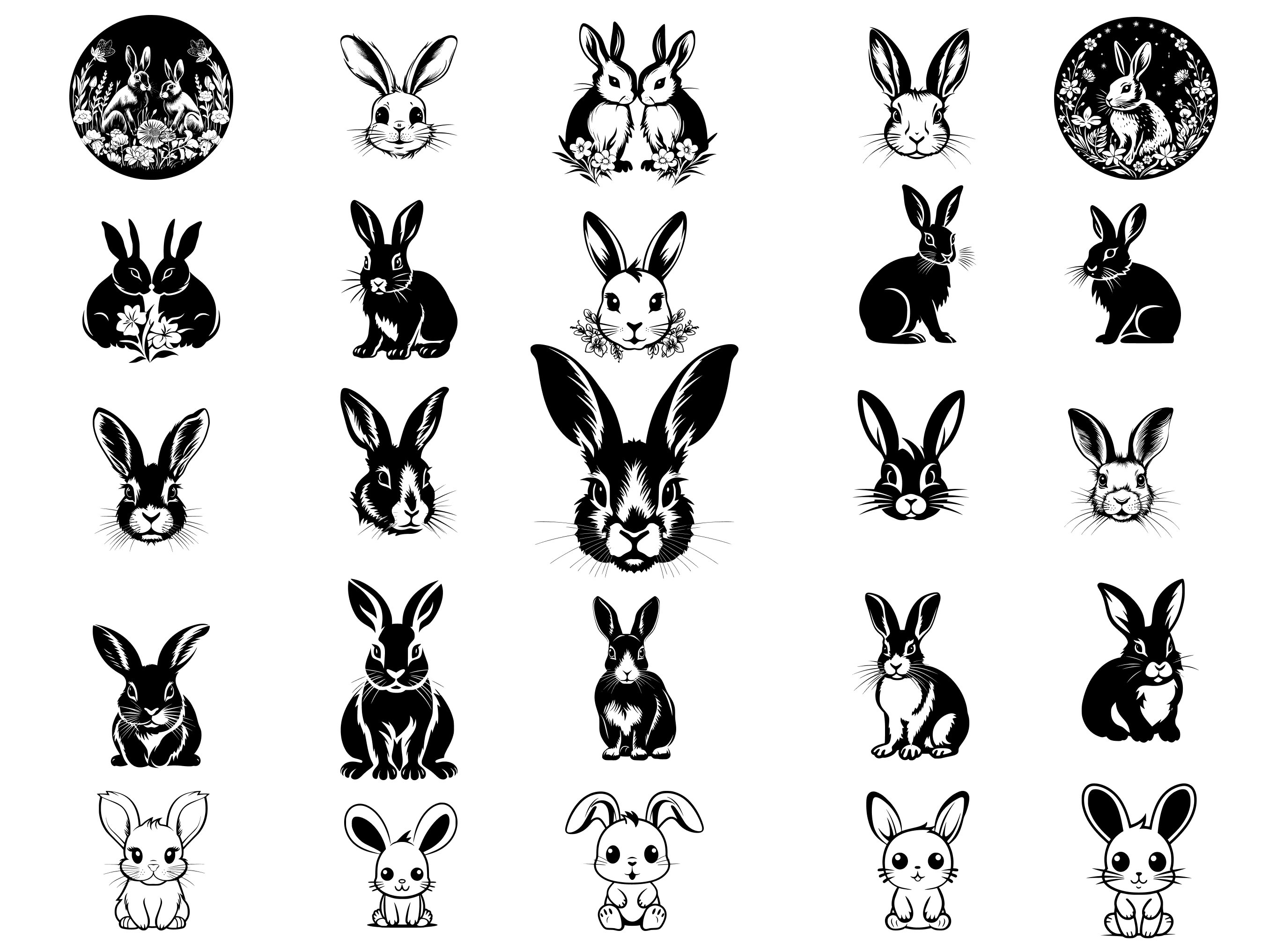 Floral Rabbit and Bunny SVG Bundle, Spring Animal Head With Flowers ...
