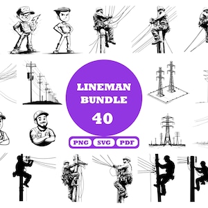 Lineman SVG Bundle, Lineman Silhouette, Lineman Clipart, Lineman Icon bundle, Electric Pole Bundle, Electrician SVG bundle, Line worker PNG