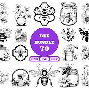 Bee SVG-bundel, Bee Clipart, Bee Flower Jar, Honingraat Svg, Bee Hive Svg, Imker Svg, Bee and Flower Svg, Bee silhouet svg, Honingbij