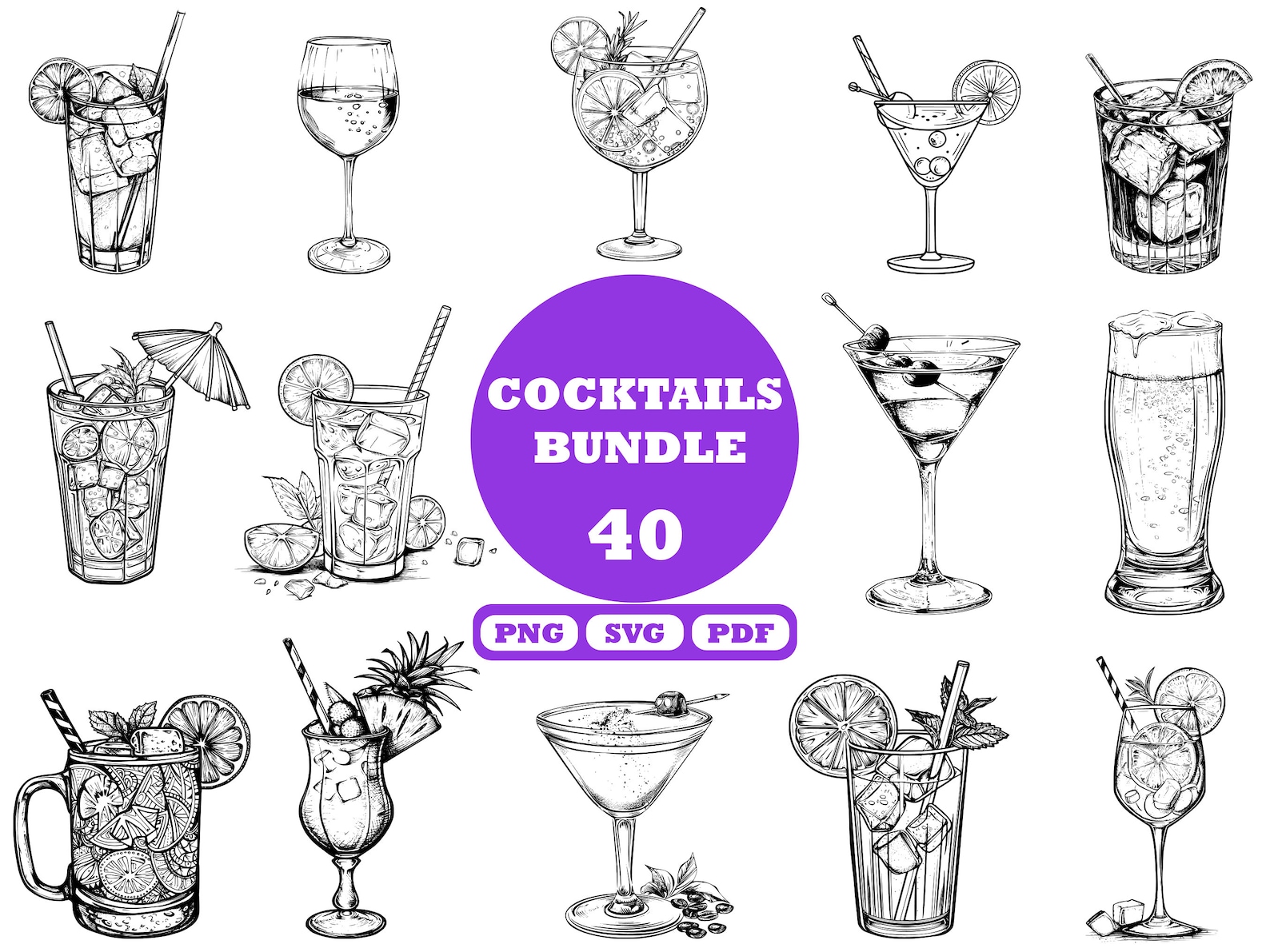Cocktails SVG Bundle, Cocktail Party Clipart, Drinks Cut File for ...