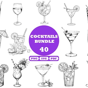 Cocktail SVG, Cocktail Party SVG, Cocktail Clipart, File di taglio bevanda, Vettore bevanda, File SVG Cricut Cocktail Bundle, Clip art bevande