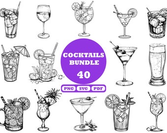 Cocktails SVG Bundle, Cocktail Party Clipart, Drinks Cut File for Cricut