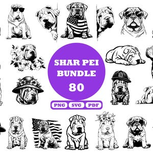 Shar Pei SVG Bundle: Welpe Clipart, Hund Silhouette Digitale Dateien für Cricut, Silhouette