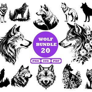 Wolf svg bundle, Howling wolf svg, Wolf Vector Illustration, Wolf head svg, Wolf face svg, Wolf flowers svg, Wolf PNG, Wolf cut files