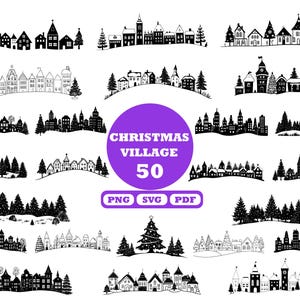Pacchetto SVG del villaggio di Natale, Scena di Natale invernale SVG, Scena di Natale magica, Città di Natale SVG, Villaggio di Natale png, Città di Natale