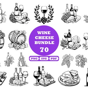 Wijn en kaas SVG bundel, wijn clipart, druif SVG, wijnvat SVG, kaas SVG, wijnglas SVG, charcuterie SVG, lasergegraveerde bestanden
