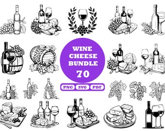 Wine and Cheese Svg Bundle, Wine Clipart, Grape Svg, Wine barrel Svg, Cheese Svg, Wine Glass Svg, Charcuterie Svg, Laser Engraved Files