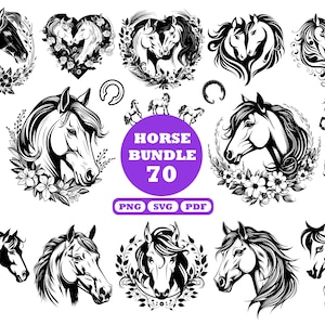 Pferd SVG Bundle, Pferdeliebe svg, Pferdesilhouette, Pferdekopf, Pferdeblume SVG, Pferd Cricut, süßes Pferd SVG, süßes Pferd Clipart