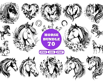 Paard SVG-bundel, paard liefde svg, paard silhouet, hoofd van het paard, paard bloem SVG, paard Cricut, schattig paard SVG, schattig paard clipart