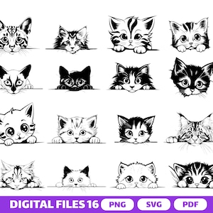 PEEKING CAT SVG, clipart chat furtivement, fichiers Svg furtivement chat pour Cricut, furtivement chat Silhouette Svg, svg chat mignon, chat noir svg, lot de chat