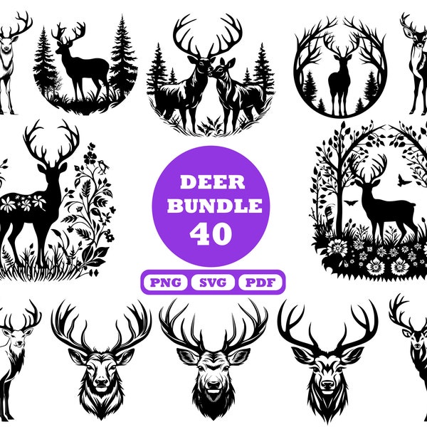 Deer svg bundle, Nature deer, Deer in the Forest svg, Deer Cut Files For Cricut, Deer Clipart, Forest Svg, Wilderness Svg, Deer Head Svg