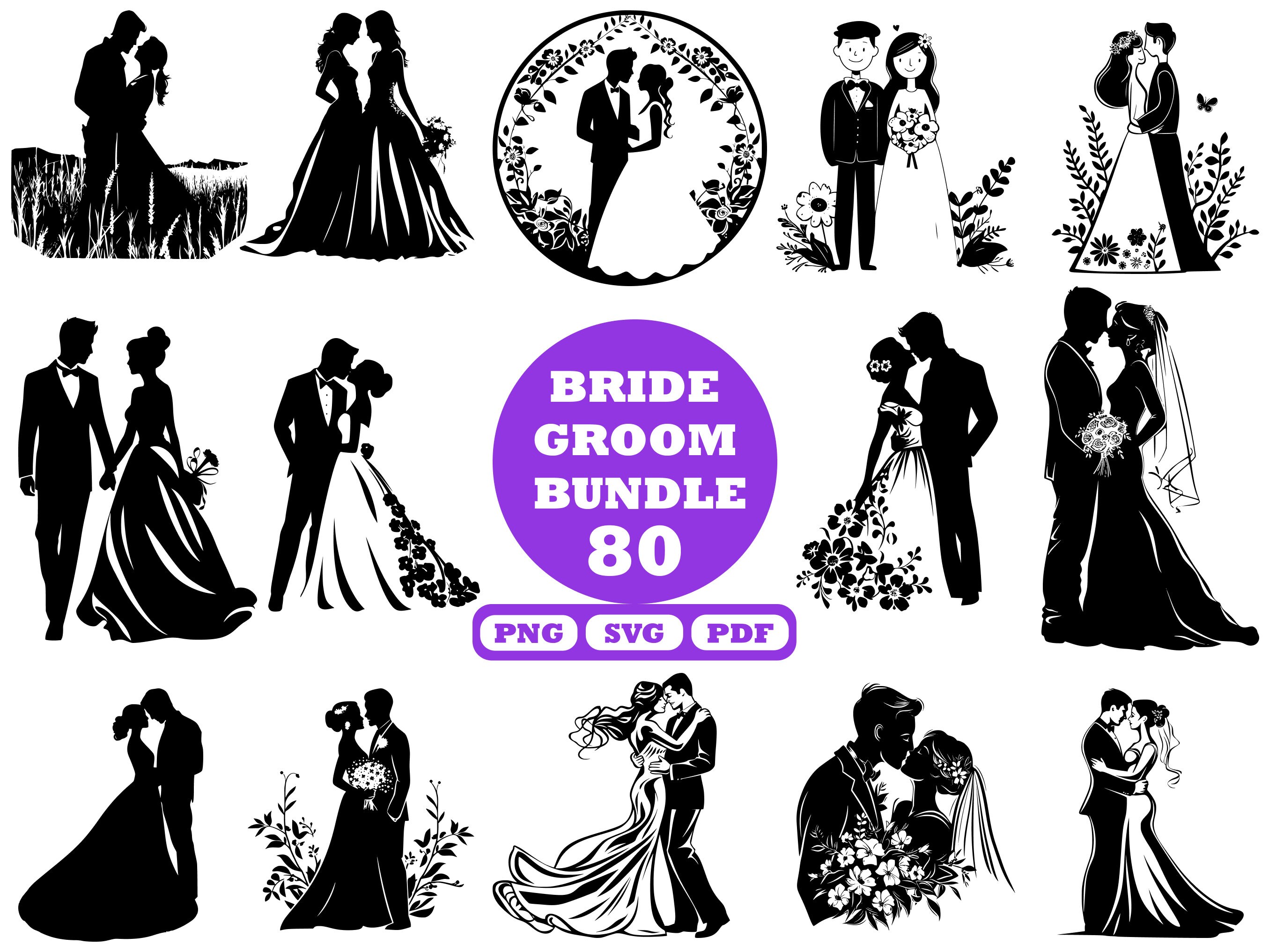 Wedding SVG Mega Bundle, Bride Groom Clipart, Ring Coquette Bow Cut ...
