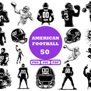 Voetbal SVG-bundel, aanpasbare voetballer, American Football-speler, voetbalteam naam Svg, voetbal monogram svg, voetbal Vector