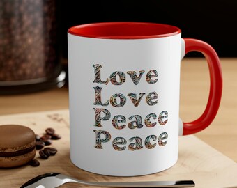 Love Love Peace Peace Accent Coffee Mug, 11oz