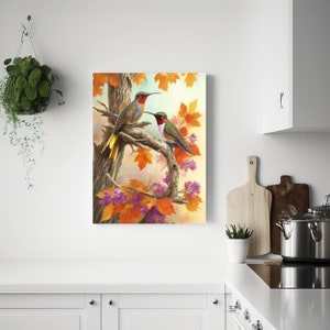 Instant Download Wall Art: Bring the Beauty of Autumn Indoors with Two Hummingbirds on Tree - Perfect for Home Decor