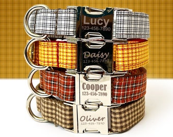 Plaid Dog Collar Personalized | Gingham Dog Collar | Custom Engrave with Name | Dog Days Gift