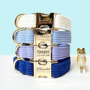 Blue Corduroy Dog Collar Personalized | Soft Dog Collar | Velvet Dog Collar | Dog Days Gift