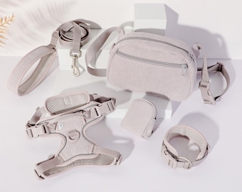 No Pull Dog Harness and Leash Set Beige Grey Personalized Large Dog Harness Set Reflective Custom Dog Harness