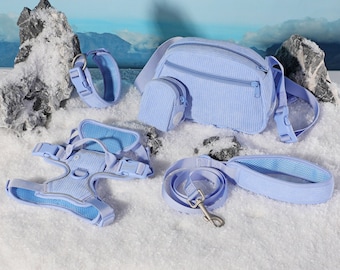 Blue No Pull Dog Harness and Leash Set, Personalized Reflective Harness